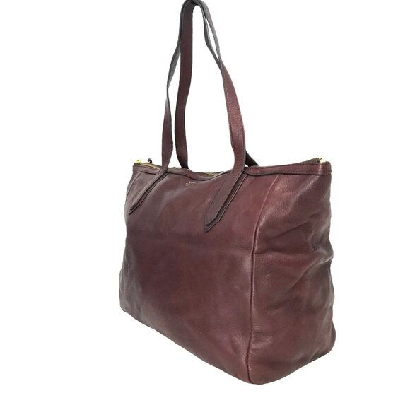FOSSIL Sydney Burgundy Leather Double Handle Large Tote Bag Zip Top - Picture 4 of 14